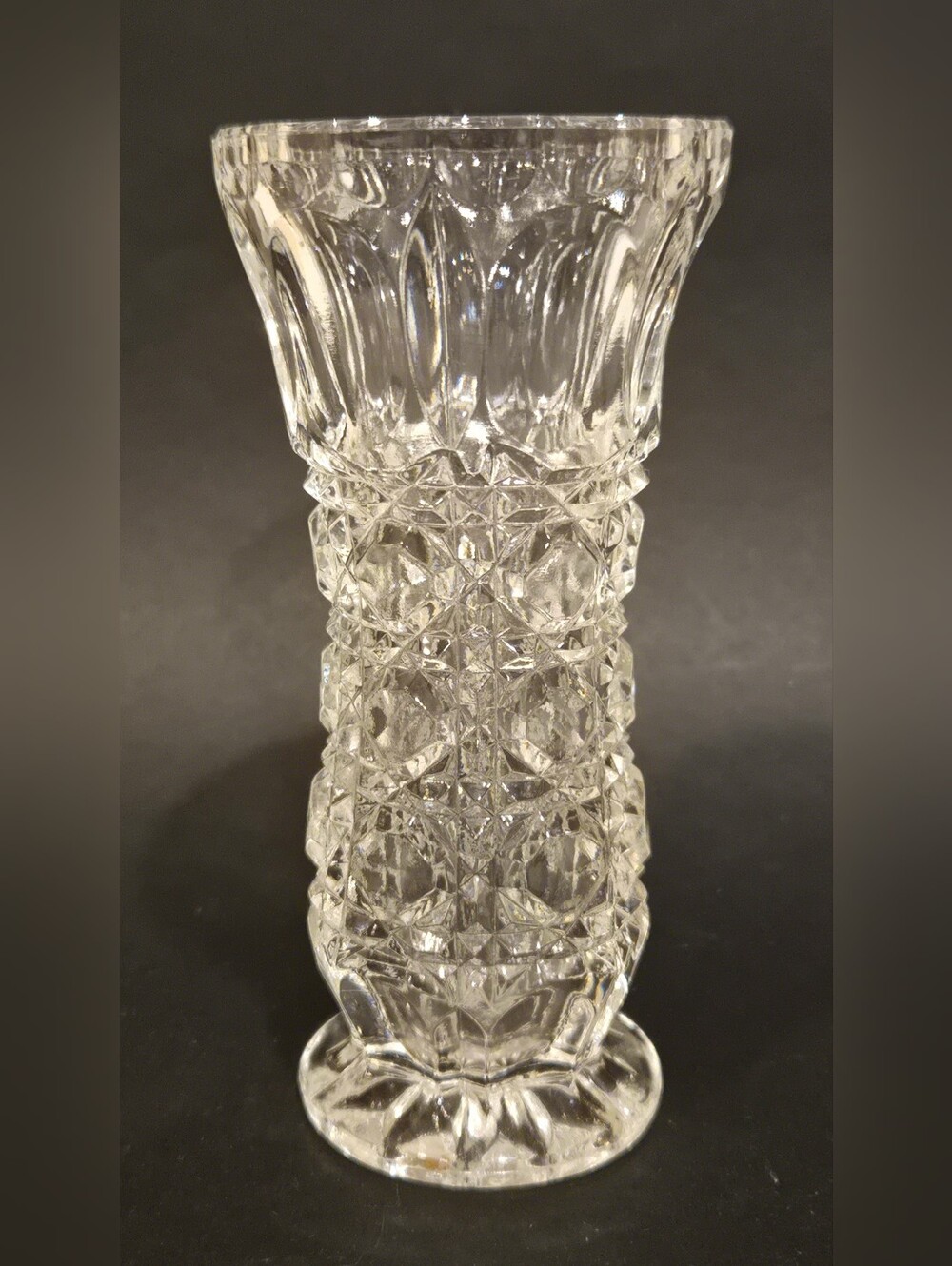 Vintage Cane & Button Crystal-Style Pressed Glass Vase - Elegant Home Accent